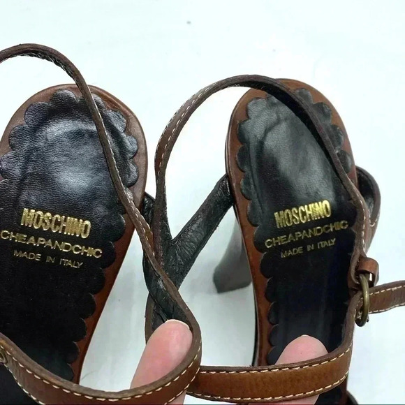 Moschino cheap and chic jeweled Leather ankle strap heels open toe 37 1/2 - Picture 8 of 9